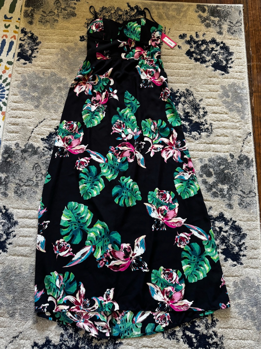 Xhilaration Black Floral Smocked Maxi Dress